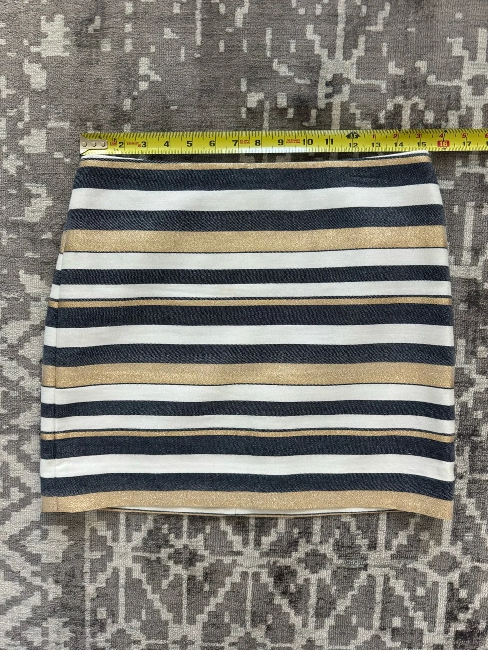 J.Crew Chambray Metallic Gold cream Off White Denim Striped Mini Skirt Lined 4